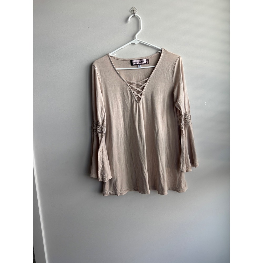 Oona & Maud Beige Bell Sleeve Top Women Size M